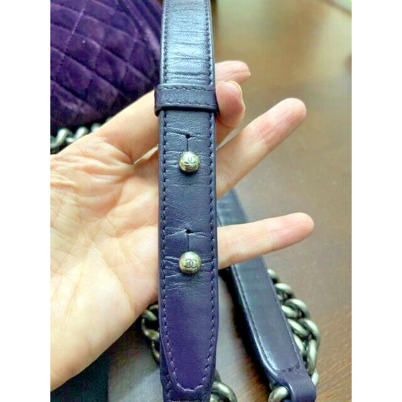 CHANEL LE BOY Purple Silver Chain Small Velvet Lambskin Shoulder Bag Crossbody - Picture 11 of 16